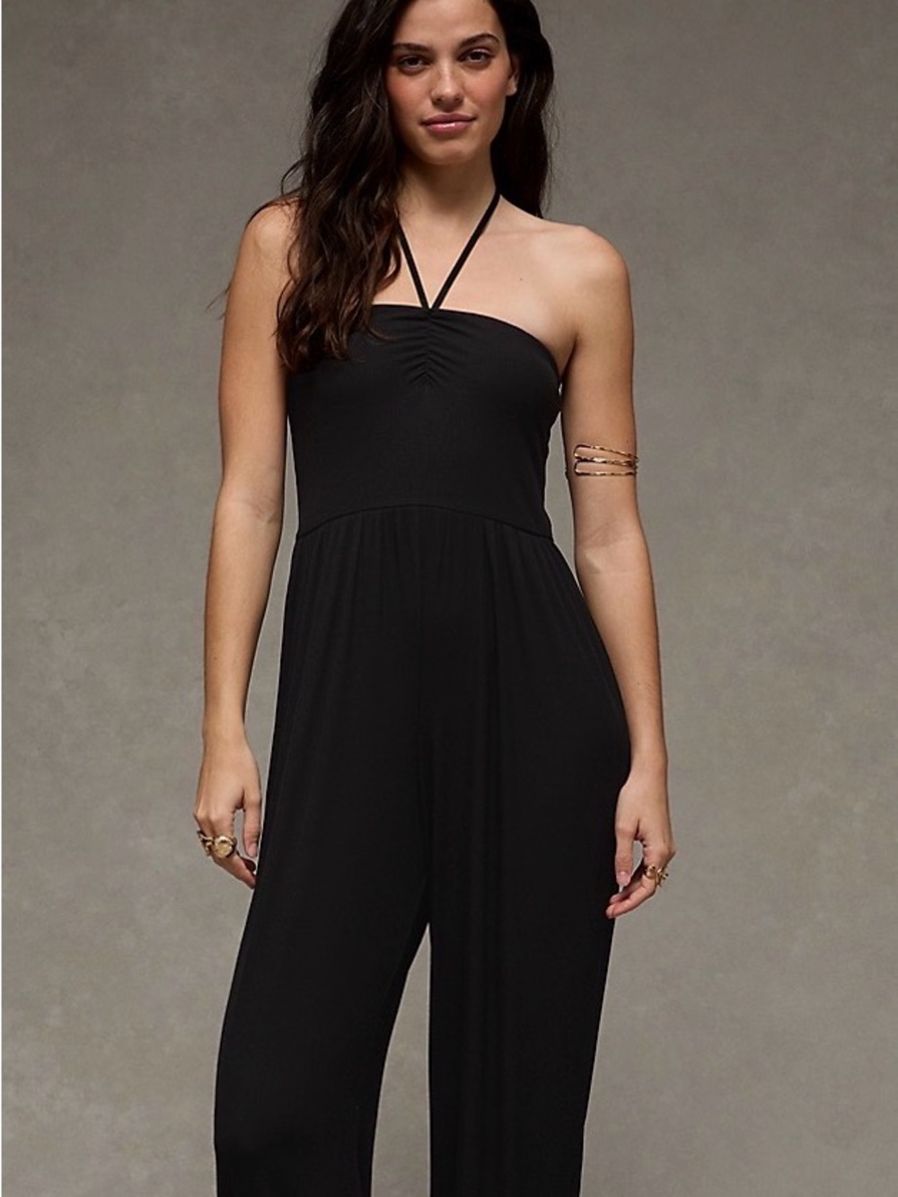 Strapless Halter Jumpsuit in Black